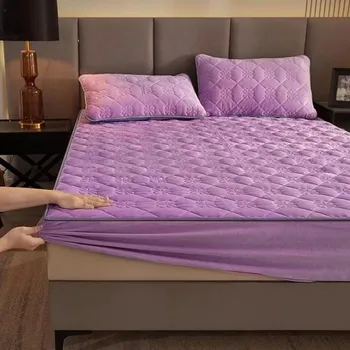 Сплошной цвет King Queen Size, мягкий теплый бархатный наматрасник, толстый коралловый флис, стеганая кровать, простыня, наволочка в комплект не входит 2 Pillowcase 48x74cm жёлтый