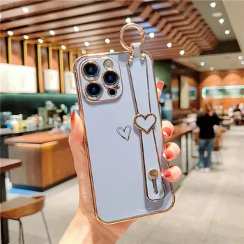 Чехол для телефона с ремешком на запястье для Iphone 14 13 12 11 Pro Max Xs Max Xr 13pro 14 Plus 11 противоударный мягкий бампер Love Heart Cover For iPhone 12
