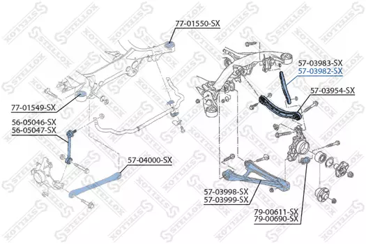 Рычаг подвески STELLOX 57-03982-SX справа задняя ось верхний Audi Q7, VW Touareg all 02>