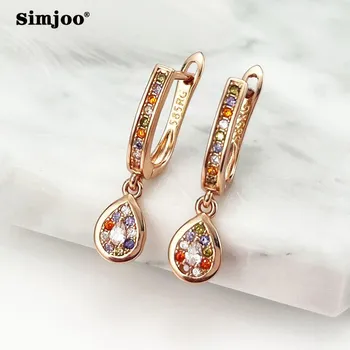 SIMJOO Простые серьги в форме сердца с цветным цирконом и серьги из розового золота 585 пробы