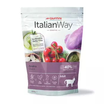 Корм Italian Way беззерновой, для кошек с чувствительным пищеварением, со свежей уткой (1,5 кг)
