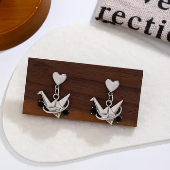 Серебряные игольчатые корейские роскошные серьги-журавлики с жемчугом Love - Niche Design