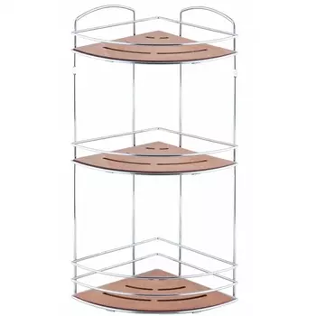Полка в ванную угловая 3 яруса Tekno-tel дерево-хром