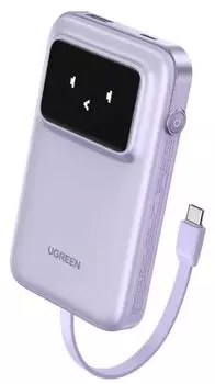 Аккумулятор внешний портативный UGREEN PB511 35604B UNO 10000mAh Quick Charging 30W with Digital Display со встроенным кабелем USB-C. Цвет: фиолетовый