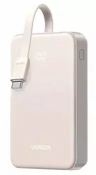 Аккумулятор внешний портативный UGREEN PB521 45207_ 20000mAh PD30W со встроенным кабелем USB-C. Цвет: белый
