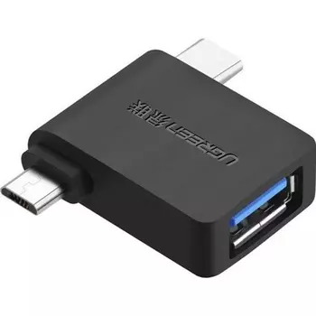 Адаптер UGREEN 30453 2 in 1 micro USB Male/USB Type-C Male to USB 3.0, цвет: черный