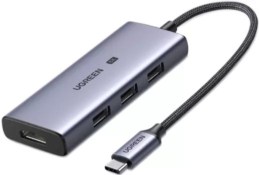 Адаптер UGREEN 50629 USB-C to 3USB 3.0+HDMI (8K@30Hz), серый