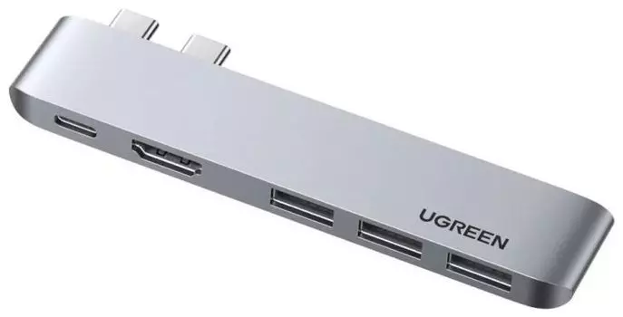 Адаптер UGREEN 60559 2*USB-C/3*USB 3.0, USB-C, 4K HDMI, серый космос