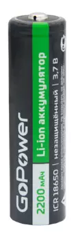 Аккумулятор GoPower 18650 00-00024890 Li-ion PC1 3.7V 2200mAh без защиты плос.конт. (1/78)