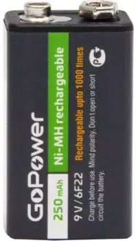 Аккумулятор GoPower 6F22 BL1 NI-MH 00-00017020 Крона 9V 250mAh (1/25/100)