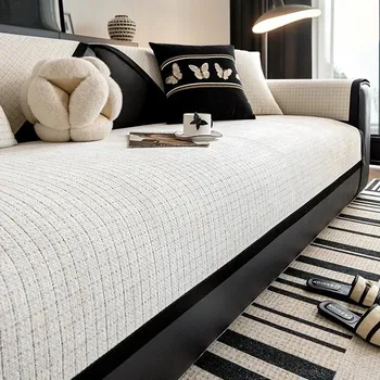 Check Solid Color Chenille Sofa Cover Universal Non-Slip Couch Cover Towel Sofa Protective Mats for Home Sofa Cushion Decor A 70x70