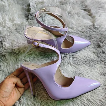 Women Sandals Hollow Jazz Dance Sexy Pumps 11cm Pointed Toe High Heels Ankle Strap Stilettos Nighclub Party Dress Wedding Shoes 35 телесный
