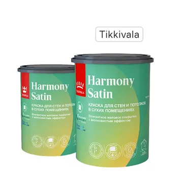 Краска для стен и потолков Tikkurila Harmony Satin моющаяся матовая цвет белый база А 0.9 л