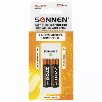 SONNEN Зарядное устройство с аккумуляторами 2 шт AA (HR6) 2700 mAh BC2
