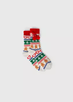Новогодние носки с помпонами, Белый