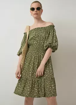 Платье с открытыми плечами, Зеленый