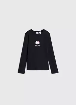 Лонгслив с принтом Hello Kitty для девочек, Черный