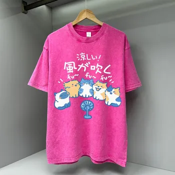 Футболка Cartoons Blow Fan Cat Cartoons Creativity для мужчин Футболка Oversize Футболка из высококачественного хлопка Хип-хоп-топы S