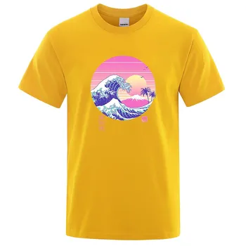 Футболка из хлопка Мужская с принтом Vaporwave Aesthetics Топ Футболки Хип-хоп Уличная одежда Футболки с коротким рукавом и круглым вырезом S