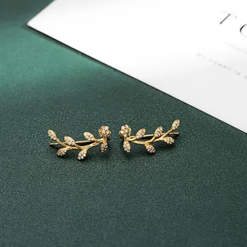 Серьги Banyan Tree S925 Silver Olive Branch Circon Leaf - Summer Forest Style ES2322 золотой