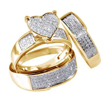 Groovy Ring 3Pcs/Set Heart Stacking Finger Rings Свадебные украшения Us 7 золотистый