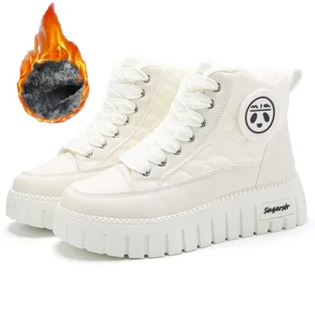 34-42 Winter Women s Simple Fashion with Velvet Thick Bottom Height Increasing High Top Cotton Shoes Warm Snow Boots 34 чёрный