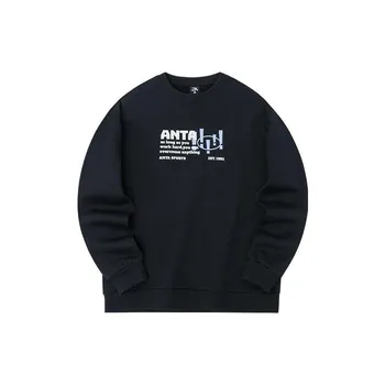 Anta Fw22 Пуловер с круглым вырезом и буквенным принтом, флисовый свитшот унисекс, черный 952238723-3 XXL