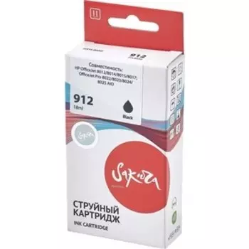 Картридж Sakura 3YL80AE (№912 Black) для HP, черный, 18 мл., 300 к.