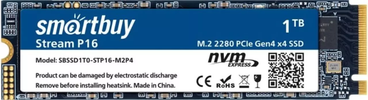 Накопитель SSD M.2 2280 SmartBuy Stream P16 SBSSD1T0-STP16-M2P4 1TB, 5000/4500MB/s, TBW 600
