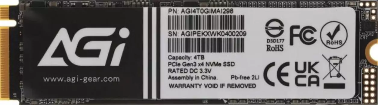 Накопитель SSD M.2 2280 AGI AI298 4TB, 2400/1800MB/s, MTBF 1.6M