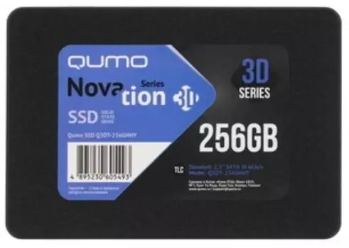 Накопитель SSD 2.5'' Qumo Q3DT-256GHHY Novation 256GB, 540/520MB/s, TBW 150, MTBF 2M
