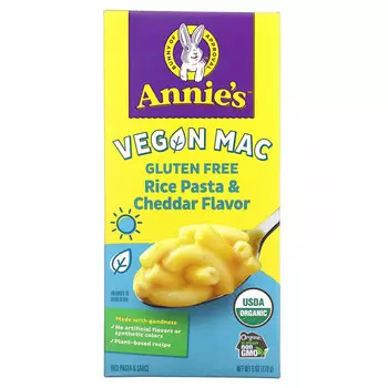 Annie's Homegrown, Vegan Mac, рисовая паста и чеддер, без глютена, 170 г (6 унций)