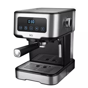 Кофеварка рожковая BQ СМ9000, молотый, 1.5л, ручной капучинатор, дисплей, серебристый/черный, 1100Вт