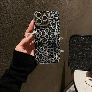 Роскошный лазерный сияющий блестящий чехол с леопардовым принтом для iPhone 15 14 13 12 11 Pro Max Plus блестящая алмазная пленка для линз мягкая обложка for iphone 11