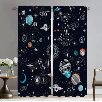 Outer Space Tulle for Bedroom Home Interior Curtains for Living Room Window Curtain Partition Halloween Decoration Shades Camera W50xH70cmx2pcs-CL