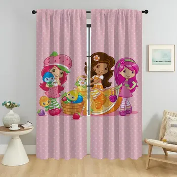 Strawberry Shortcake Shades Window Curtain for Room 2 Panel Modern Living Room Curtains Partition Halloween Decoration Kitchen W50xH70cmx2pcs-CL
