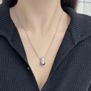 Серебряное минималистичное ожерелье из глянцевого металла с каплями воды и черной кожей — аксессуар для девочек на осень Square Pearl Chain Teardrop Long Necklace