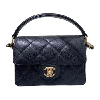 CHANEL Миниатюрная сумка через плечо из блестящей телячьей кожи 24 карата, черная
