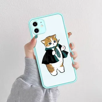 Забавный чехол для телефона с мультяшным котом для iPhone X XR XS 7 8 Plus 11 12 13 pro MAX 13mini полупрозрачный матовый чехол iphone 7 or 8