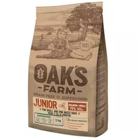 Сухой корм Oaks Farm GF 3-12 месяцев с Лососем и крилем для щенков мелких и мини пород (2 кг, Лосось и криль)