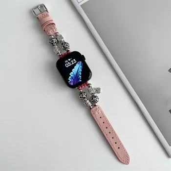 Тонкий кожаный ремешок для Apple Watch Band 44 мм, 40 мм, 41 мм, 49 мм, 42, 45 мм, женский браслет на запястье iWatch серии 9, 8, 7, 6, 5, 4, 3 SE Ultra 2 38/40/41mm белый