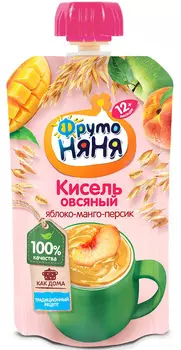Кисель ФрутоНяня овсяный с яблоком, манго и персиком 130г