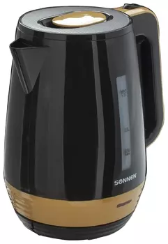 Чайник SONNEN KT-1776, 1,7 л, 2200 Вт, закрытый нагревательный элемент, пластик, черный / горчичный