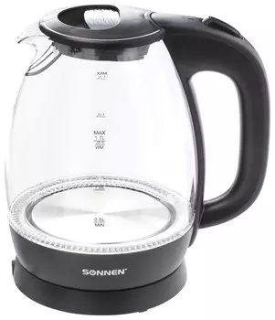 Чайник SONNEN KT-1786, 1,7 л, 2200 Вт, закрытый нагревательный элемент, стекло