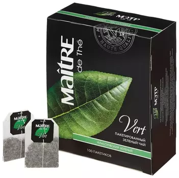 Чай Maitre (Мэтр) "Классический", зеленый, 100 пакетиков по 2 г, бак285р