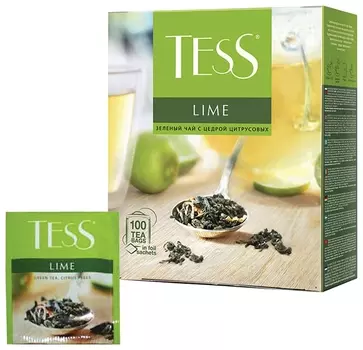 Чай Tess (Тесс) "Lime", зеленый с цедрой цитрусовых, 100 пакетиков по 1,5 г, 0920-09