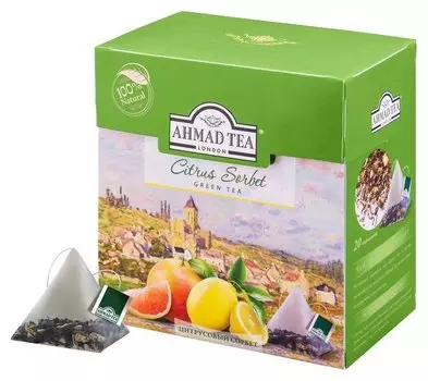 Чай Ahmad Tea цитрусовый сорбет зеленый пирамидки 20х1,8г 1239