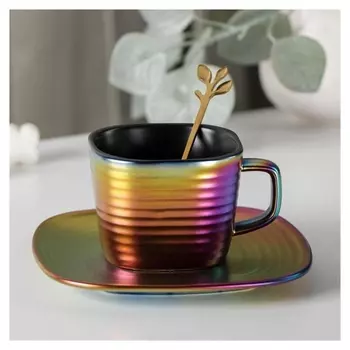 Чайная пара Rainbow, чашка 200 мл, блюдце D=14,5 см, ложка