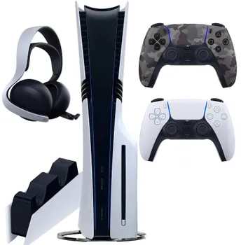 Sony PlayStation 5 Pro (PS5 Pro, JP) + 2-й геймпад (серый камуфляж) + дисковод + гарнитура PULSE Elite + зарядная станция