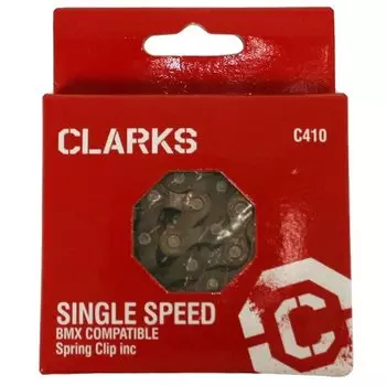 Цепь велосипедная CLARKS C410TP, 1/2"x1/8", 112 звеньев, покрытие тефлон хром, с замком, 1 скорость, серый, 3-280